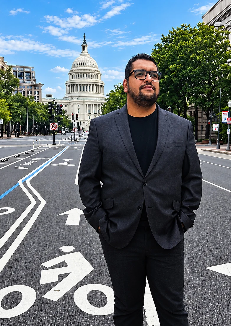 Paulo na Pennsylvania Avenue, com o Capitólio ao fundo